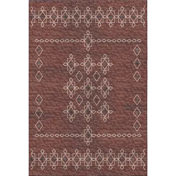 9' X 12' Burnt Sienna Ivory And Black Tribal Washable Area Rug With UV Protection