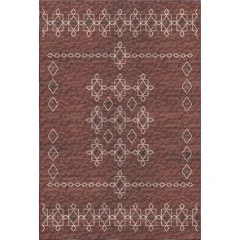 10' X 14' Burnt Sienna Ivory And Black Tribal Washable Area Rug With UV Protection