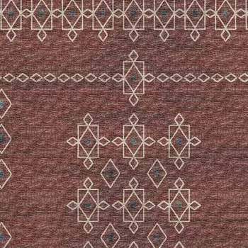 10' X 14' Burnt Sienna Ivory And Black Tribal Washable Area Rug With UV Protection