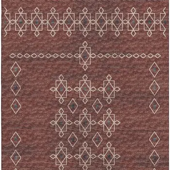 10' X 14' Burnt Sienna Ivory And Black Tribal Washable Area Rug With UV Protection