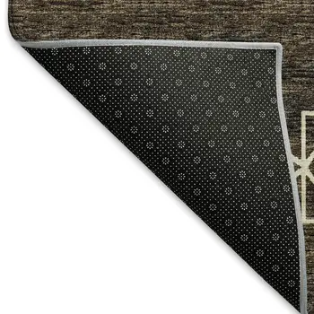 3' X 5' Brown Ivory And Gold Tribal Washable Area Rug With UV Protection