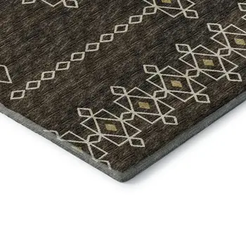 3' X 5' Brown Ivory And Gold Tribal Washable Area Rug With UV Protection