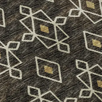 3' X 5' Brown Ivory And Gold Tribal Washable Area Rug With UV Protection