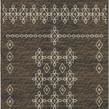 3' X 5' Brown Ivory And Gold Tribal Washable Area Rug With UV Protection