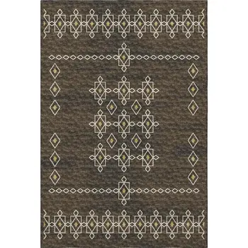 3' X 5' Brown Ivory And Gold Tribal Washable Area Rug With UV Protection