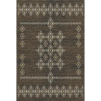 9' X 12' Brown Ivory And Gold Tribal Washable Area Rug With UV Protection
