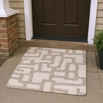 3' X 5' Tan And Ivory Abstract Washable Area Rug With UV Protection