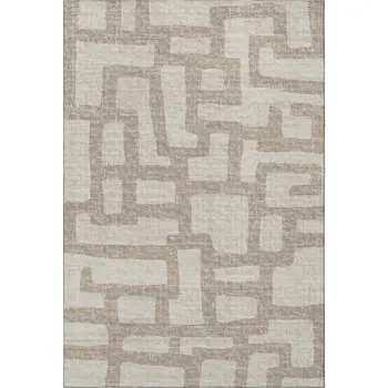 3' X 5' Tan And Ivory Abstract Washable Area Rug With UV Protection
