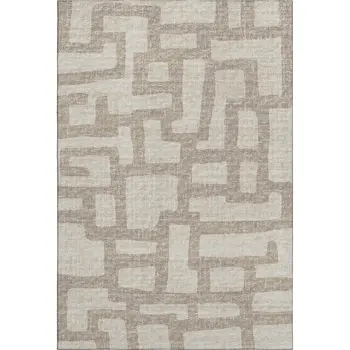 5' X 8' Tan And Ivory Abstract Washable Area Rug With UV Protection