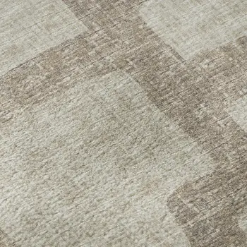 5' X 8' Tan And Ivory Abstract Washable Area Rug With UV Protection