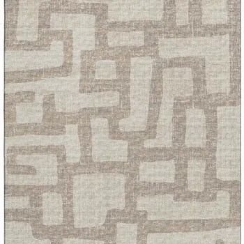 5' X 8' Tan And Ivory Abstract Washable Area Rug With UV Protection