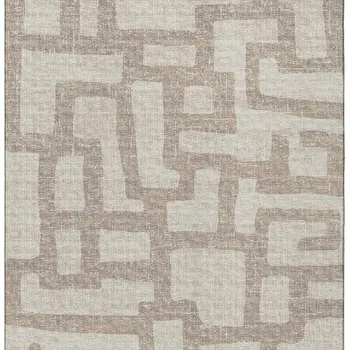 9' X 12' Tan And Ivory Abstract Washable Area Rug With UV Protection
