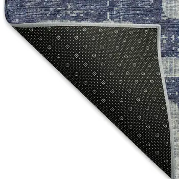 3' X 5' Blue And Silver Abstract Washable Area Rug With UV Protection