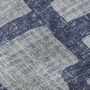 8' Blue And Silver Abstract Washable Round Rug With UV Protection