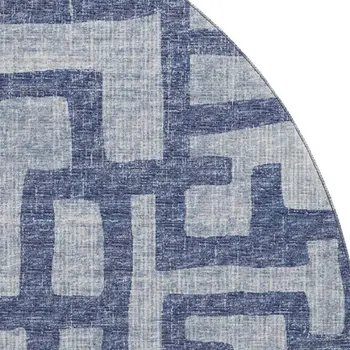 8' Blue And Silver Abstract Washable Round Rug With UV Protection