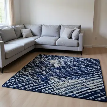 9' X 12' Blue And Silver Abstract Washable Area Rug With UV Protection