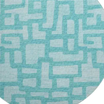 8' Turquoise And Sky Blue Abstract Washable Round Rug With UV Protection