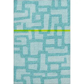 9' X 12' Turquoise And Sky Blue Abstract Washable Area Rug With UV Protection