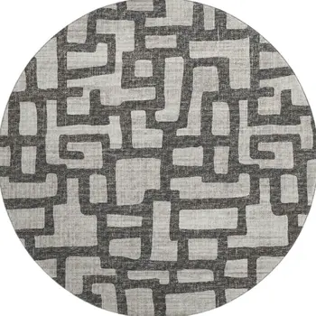 8' Gray And Ivory Abstract Washable Round Rug With UV Protection