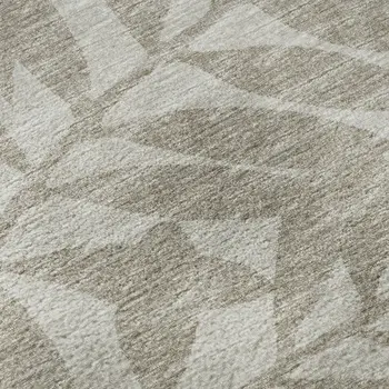8' Taupe And Ivory Botanical Leaves Washable Round Rug With UV Protection