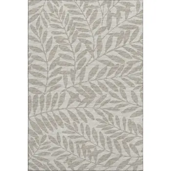9' X 12' Taupe And Ivory Botanical Leaves Washable Area Rug With UV Protection