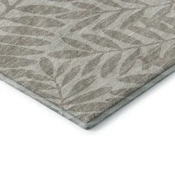 9' X 12' Taupe And Ivory Botanical Leaves Washable Area Rug With UV Protection