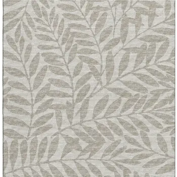 9' X 12' Taupe And Ivory Botanical Leaves Washable Area Rug With UV Protection