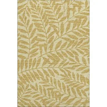 9' X 12' Gold And Ivory Botanical Leaves Washable Area Rug With UV Protection
