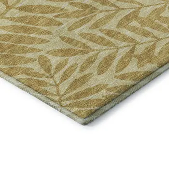 9' X 12' Gold And Ivory Botanical Leaves Washable Area Rug With UV Protection