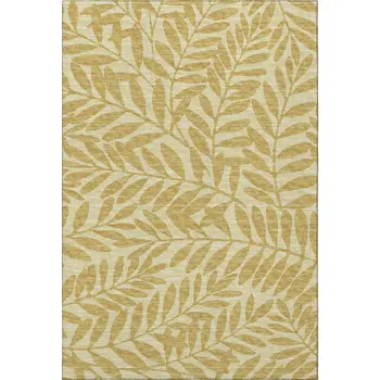 10' X 14' Gold And Ivory Botanical Leaves Washable Area Rug With UV Protection