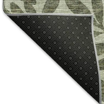 5' X 8' Fern Green And Ivory Botanical Leaves Washable Area Rug With UV Protection