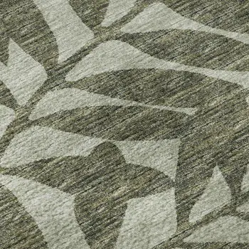 5' X 8' Fern Green And Ivory Botanical Leaves Washable Area Rug With UV Protection