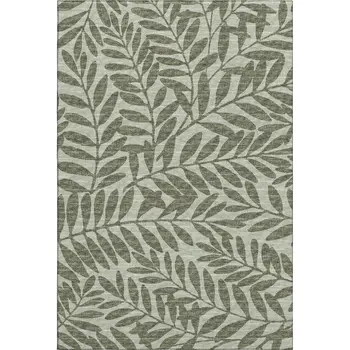 8' X 10' Fern Green And Ivory Botanical Leaves Washable Area Rug With UV Protection