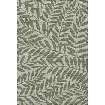 8' X 10' Fern Green And Ivory Botanical Leaves Washable Area Rug With UV Protection