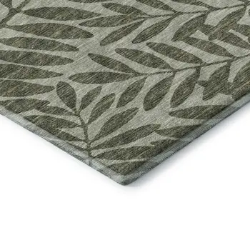9' X 12' Fern Green And Ivory Botanical Leaves Washable Area Rug With UV Protection