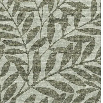 10' X 14' Fern Green And Ivory Botanical Leaves Washable Area Rug With UV Protection