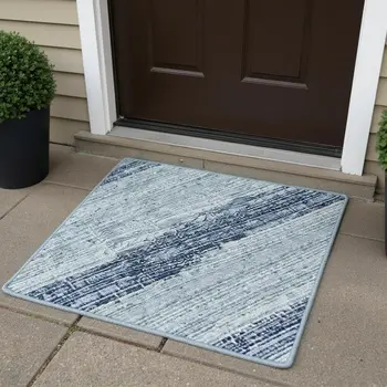 3' X 5' Blue And Ivory Botanical Leaves Washable Area Rug With UV Protection