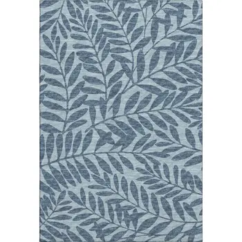 5' X 8' Blue And Ivory Botanical Leaves Washable Area Rug With UV Protection