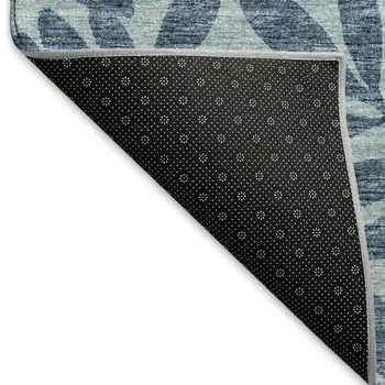 5' X 8' Blue And Ivory Botanical Leaves Washable Area Rug With UV Protection