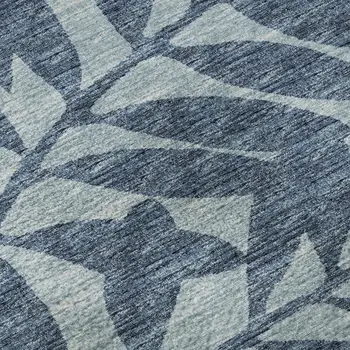 5' X 8' Blue And Ivory Botanical Leaves Washable Area Rug With UV Protection