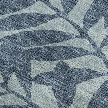 5' X 8' Blue And Ivory Botanical Leaves Washable Area Rug With UV Protection
