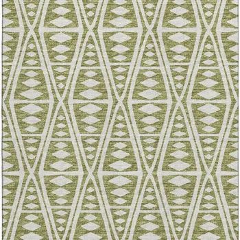 3' X 5' Olive Green And Ivory Tribal Washable Area Rug With UV Protection