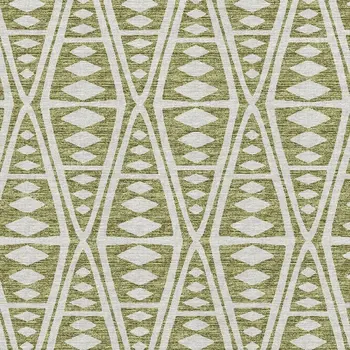 5' X 8' Olive Green And Ivory Tribal Washable Area Rug With UV Protection