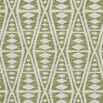 9' X 12' Olive Green And Ivory Tribal Washable Area Rug With UV Protection