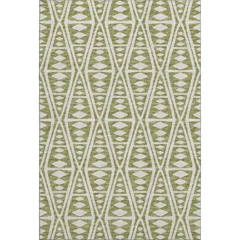 10' X 14' Olive Green And Ivory Tribal Washable Area Rug With UV Protection
