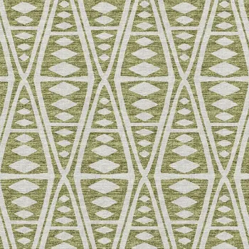 10' X 14' Olive Green And Ivory Tribal Washable Area Rug With UV Protection