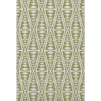10' X 14' Olive Green And Ivory Tribal Washable Area Rug With UV Protection