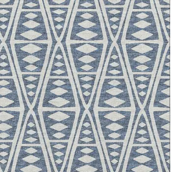 8' X 10' Blue And Ivory Tribal Washable Area Rug With UV Protection