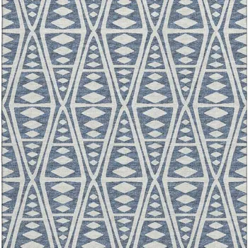 8' X 10' Blue And Ivory Tribal Washable Area Rug With UV Protection