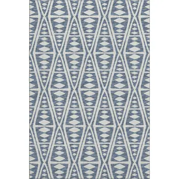 10' X 14' Blue And Ivory Tribal Washable Area Rug With UV Protection